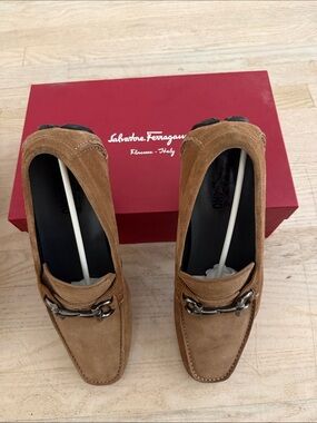 Salvatore Ferragamo Men's Tan Suede Bit Loafers